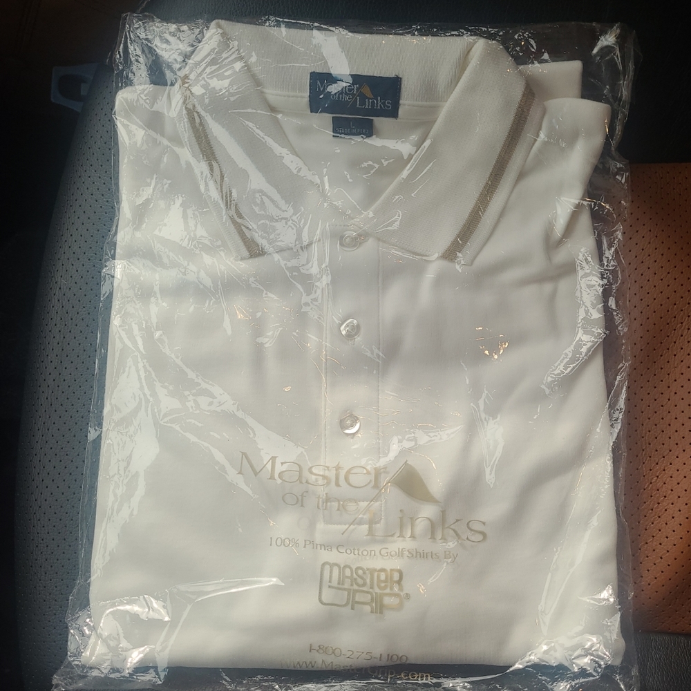 NWT vtg Master of the links Men's white short sleeve cotton golf shirt large